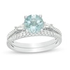 Thumbnail Image 0 of 7.0mm Aquamarine and 1/4 CT. T.W. Diamond Bridal Set in 14K White Gold