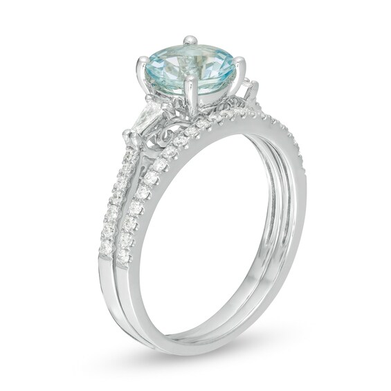 7.0mm Aquamarine and 1/4 CT. T.w. Diamond Bridal Set in 14K White Gold