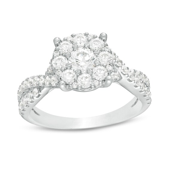 1-1/3 CT. T.W. Diamond Frame Twist Shank Engagement Ring in 14K White Gold 1-1/3 CT. T.W. Diamond Frame Twist Shank Engagement Ring in 14K White Gold