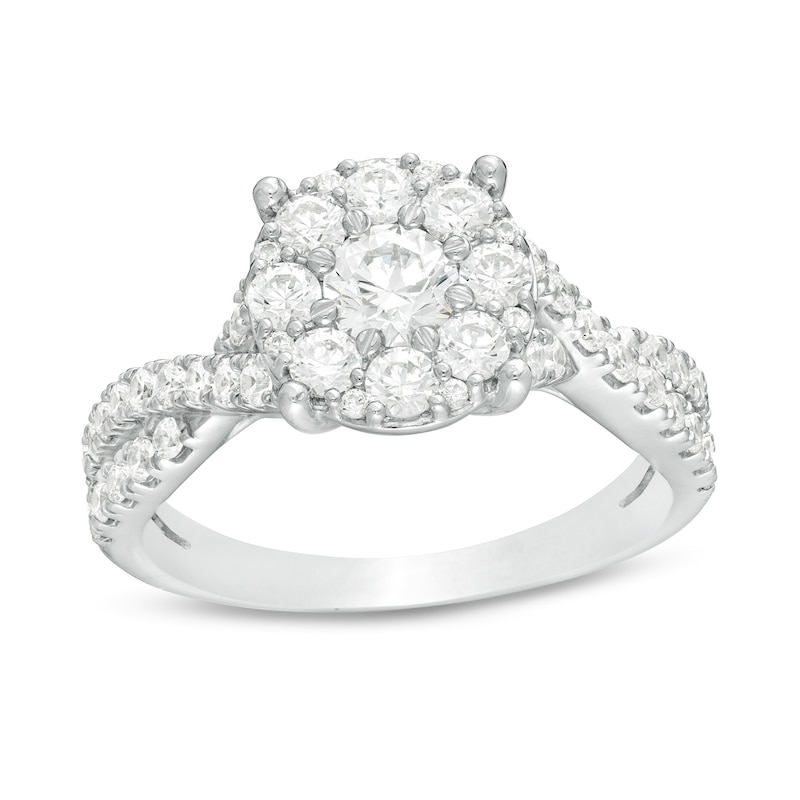 Main Image 1 of 1-1/3 CT. T.W. Diamond Frame Twist Shank Engagement Ring in 14K White Gold