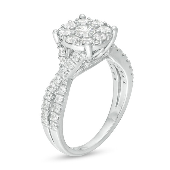1-1/3 CT. T.w. Diamond Frame Twist Shank Engagement Ring in 14K White Gold