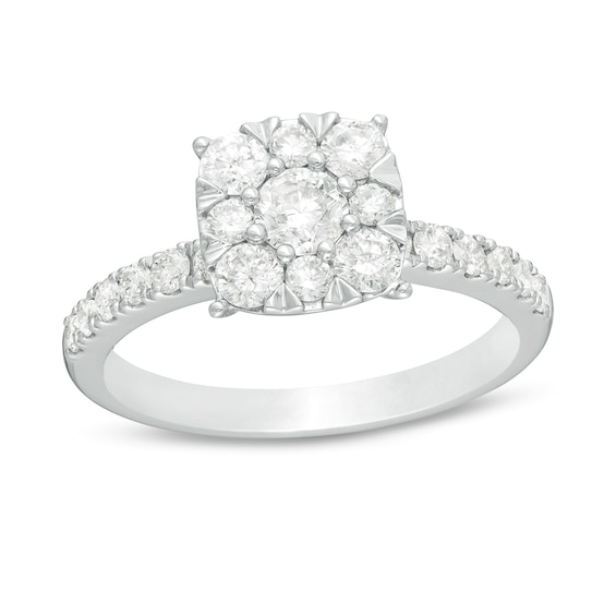 1 CT. T.w. Diamond Cushion Frame Engagement Ring in 14K White Gold