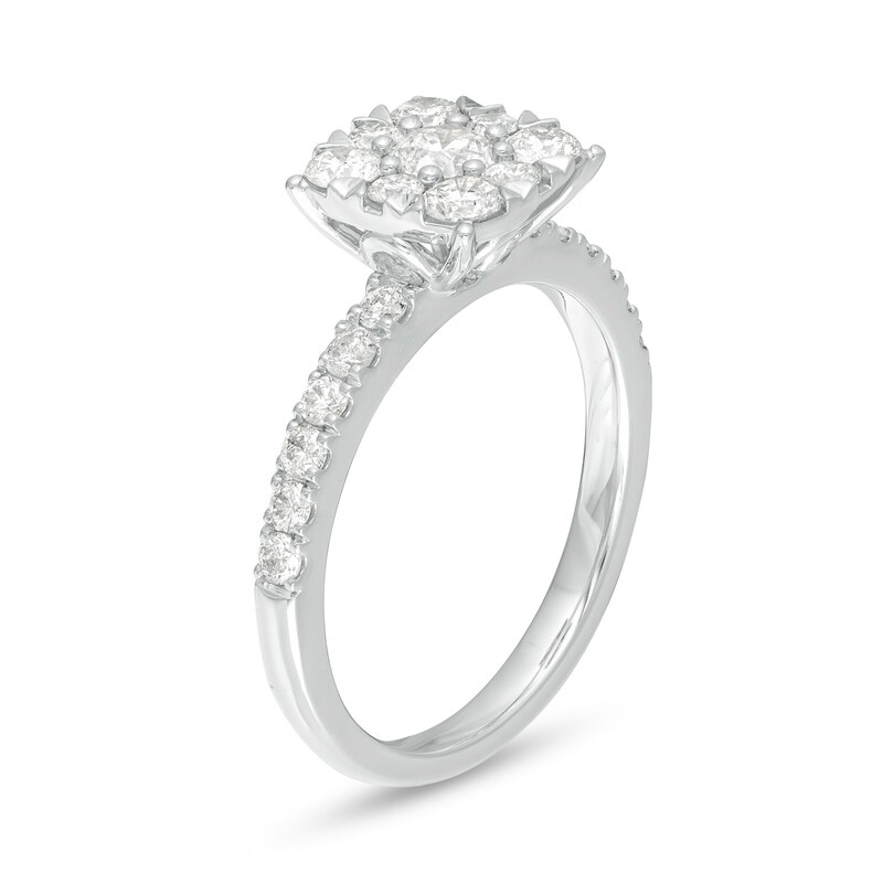 Main Image 3 of 1 CT. T.W. Diamond Cushion Frame Engagement Ring in 14K White Gold