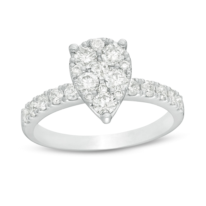 1 CT. T.W. Composite Pear-Shaped Diamond Frame Engagement Ring in 14K White Gold