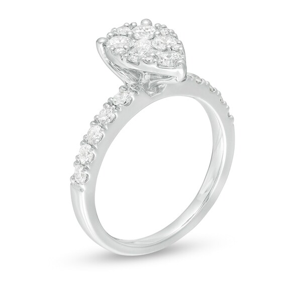 1 CT. T.w. Composite Pear-Shaped Diamond Frame Engagement Ring in 14K White Gold