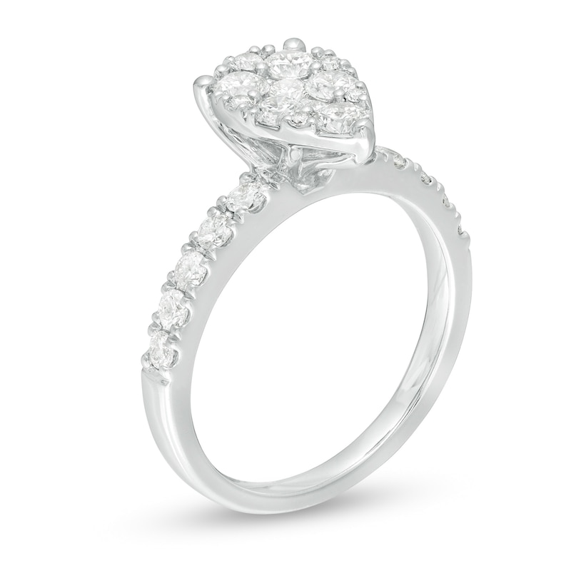 Main Image 3 of 1 CT. T.W. Composite Pear-Shaped Diamond Frame Engagement Ring in 14K White Gold