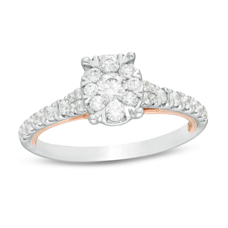 Main Image 1 of 3/4 CT. T.W. Diamond Oval Frame Engagement Ring in 14K Two-Tone Gold