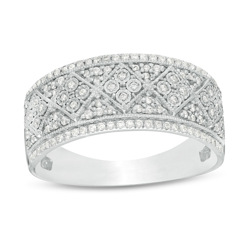 Main Image 1 of 1/3 CT. T.W. Diamond Art Deco Vintage-Style Anniversary Ring in 10K White Gold