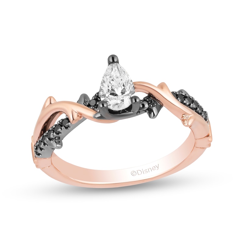 Enchanted Disney Aurora 1/2 CT. T.W. Pear-Shaped Diamond Engagement Ring in 14K Rose Gold with Black Rhodium