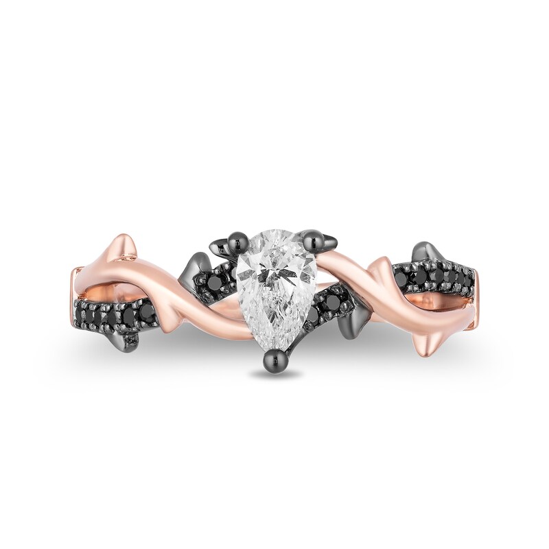 Main Image 3 of Enchanted Disney Aurora 1/2 CT. T.W. Pear-Shaped Diamond Engagement Ring in 14K Rose Gold with Black Rhodium