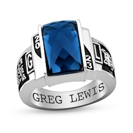 Faceted Rectangular Simulated Birthstone Engravable High School Class Ring (1 Stone)