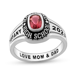 Cushion-Cut Simulated Birthstone Engravable Triple Row Split Shank High School Class Ring (1 Stone)