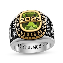 Simulated Birthstone and Diamond Accent High School Class Ring in Sterling Silver and 18K Gold Plate (1 Stone)