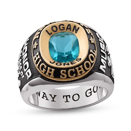Simulated Birthstone and Diamond Accent High School Class Ring in Sterling Silver and 18K Gold Plate (1 Stone)