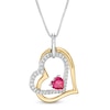 Thumbnail Image 0 of 4.0mm Lab-Created Ruby and White Sapphire Tilted Double Heart Pendant in Sterling Silver and 14K Gold Plate