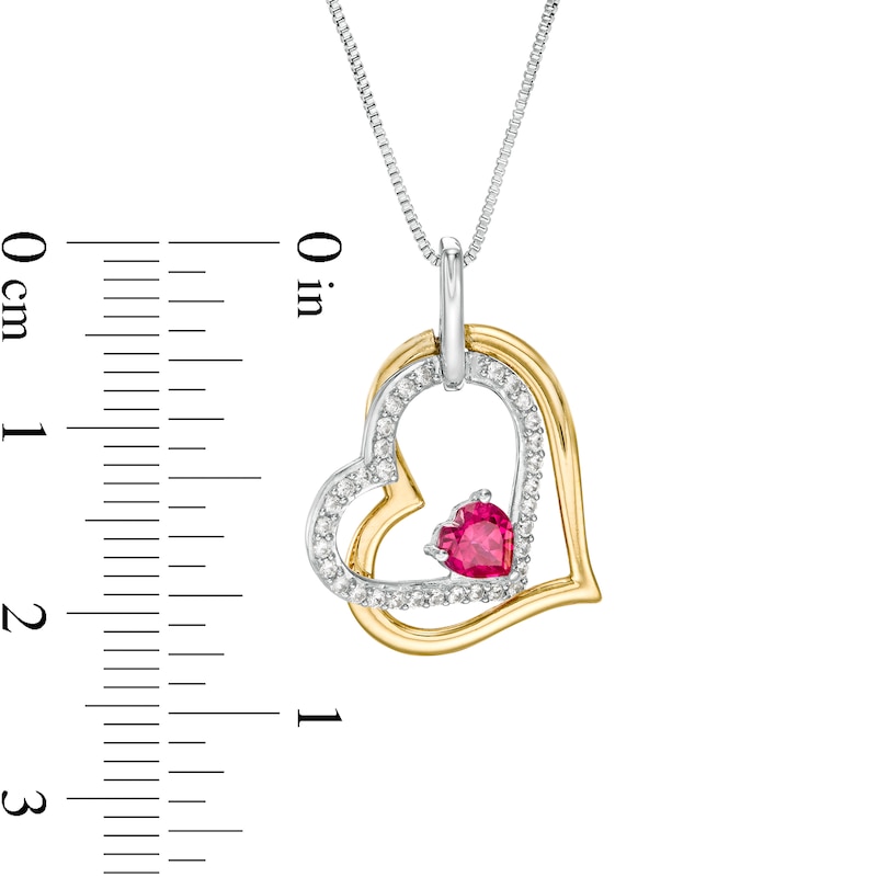 Main Image 3 of 4.0mm Lab-Created Ruby and White Sapphire Tilted Double Heart Pendant in Sterling Silver and 14K Gold Plate