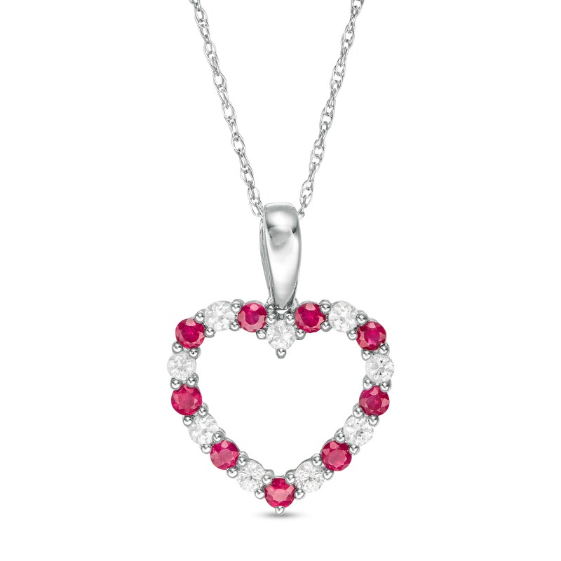 Main Image 1 of Alternating Ruby and White Sapphire Heart Outline Pendant in Sterling Silver