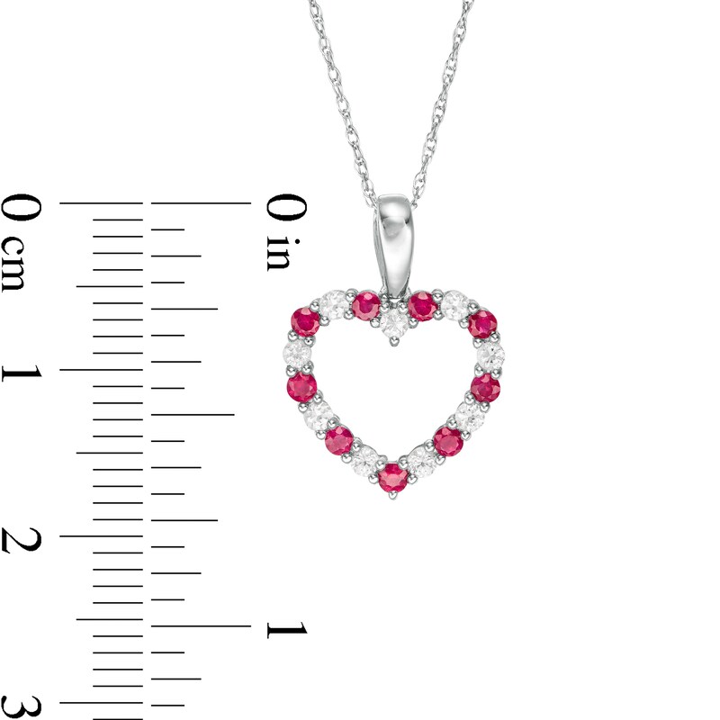Main Image 3 of Alternating Ruby and White Sapphire Heart Outline Pendant in Sterling Silver
