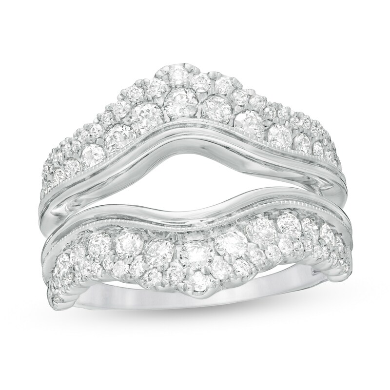 Main Image 1 of 1-1/4 CT. T.W. Diamond Chevron Vintage-Style Solitaire Enhancer in 10K White Gold