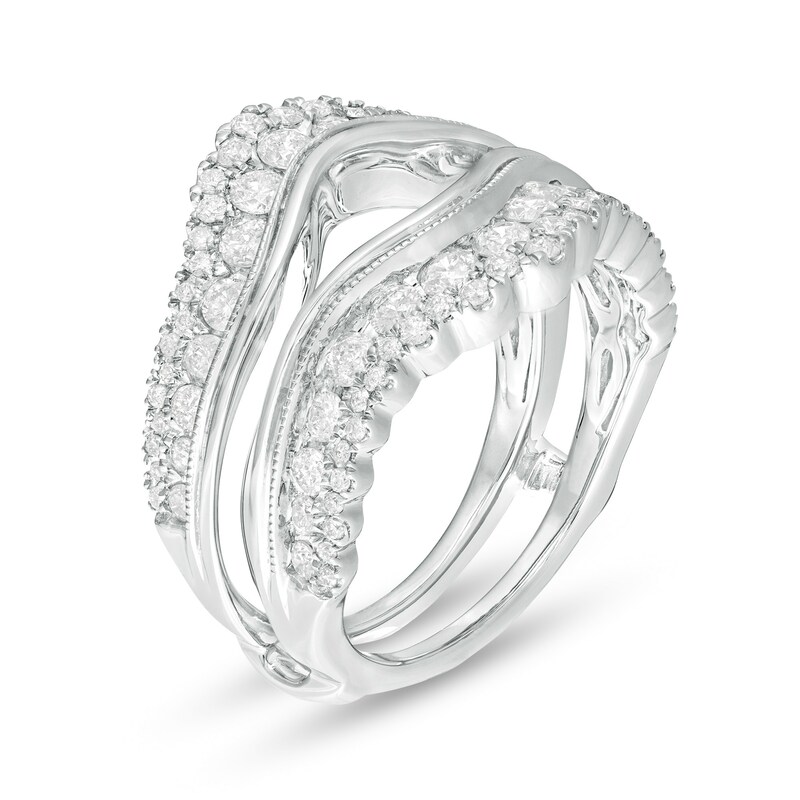 Main Image 2 of 1-1/4 CT. T.W. Diamond Chevron Vintage-Style Solitaire Enhancer in 10K White Gold