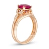Thumbnail Image 3 of 8.0mm Lab-Created Ruby and 1/10 CT. T.W. Diamond Leaf Sides Bridal Set in 10K Rose Gold