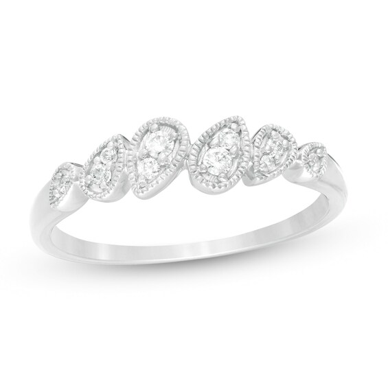 1/10 CT. T.W. Diamond Slant Alternating Teardrop-Shaped Frame Vintage-Style Stackable Band in 10K White Gold 1/10 CT. T.W. Diamond Slant Alternating Teardrop-Shaped Frame Vintage-Style Stackable Band in 10K White Gold