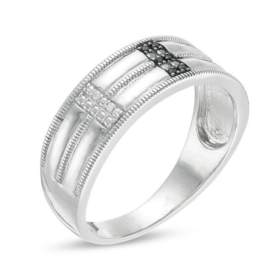 1/20 CT. T.w. Enhanced Black and White Diamond Double Row Milgrain Ring in Sterling Silver