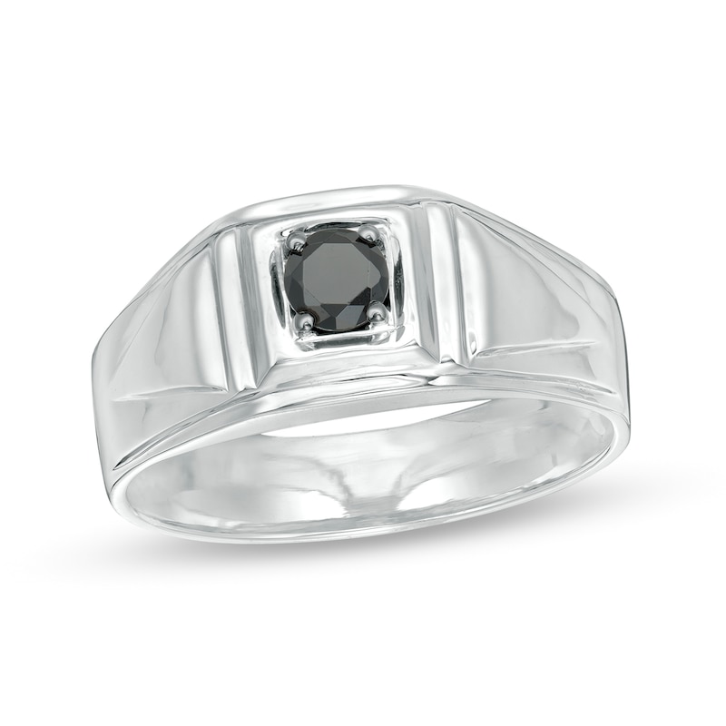 Men's 1/4 CT. Black Diamond Solitaire Square Top Signet Ring in Sterling Silver
