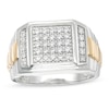 Thumbnail Image 0 of Men's 1/2 CT. T.W. Square Composite Diamond Ribbed Shank Ring in Sterling Silver with 10K Gold