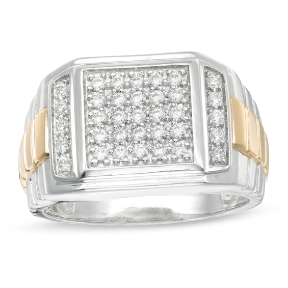 1/2 CT. T.w. Square Composite Diamond Ribbed Shank Ring in Sterling Silver with 10K Gold