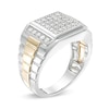 Thumbnail Image 2 of Men's 1/2 CT. T.W. Square Composite Diamond Ribbed Shank Ring in Sterling Silver with 10K Gold