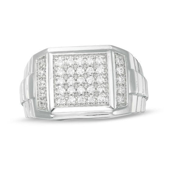 Men's 1/2 CT. T.W. Square Composite Diamond Ribbed Shank Ring in Sterling Silver Men's 1/2 CT. T.W. Square Composite Diamond Ribbed Shank Ring in Sterling Silver