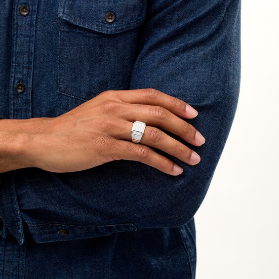 Men's 1/2 CT. T.W. Square Composite Diamond Ribbed Shank Ring in Sterling Silver Men's 1/2 CT. T.W. Square Composite Diamond Ribbed Shank Ring in Sterling Silver