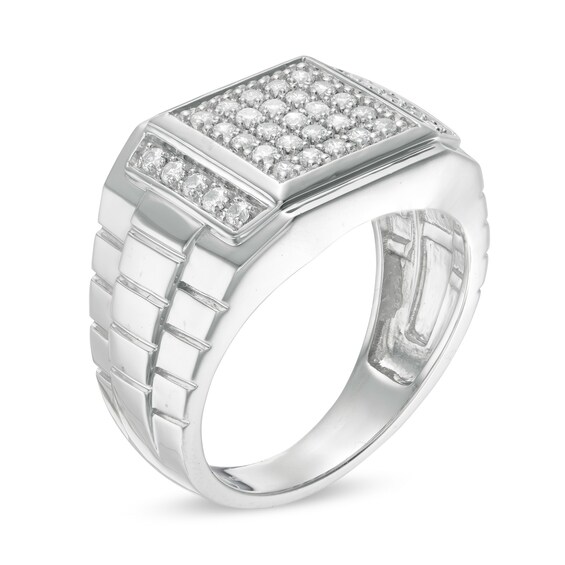Men's 1/2 CT. T.W. Square Composite Diamond Ribbed Shank Ring in Sterling Silver Men's 1/2 CT. T.W. Square Composite Diamond Ribbed Shank Ring in Sterling Silver