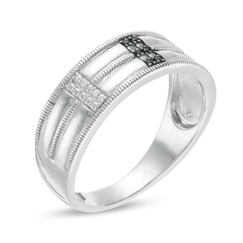 Men's 1/20 CT. T.W. Enhanced Black and White Diamond Double Row Milgrain Ring in Sterling Silver