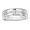 Men's Lab-Created Blue Sapphire Double Row Milgrain Ring in Sterling Silver