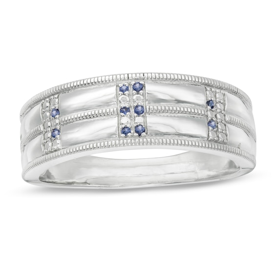 Lab-Created Blue Sapphire Double Row Milgrain Ring in Sterling Silver