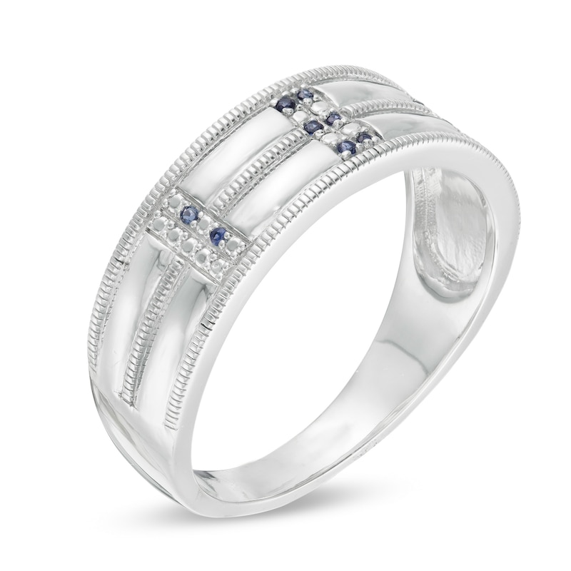 Men's Lab-Created Blue Sapphire Double Row Milgrain Ring in Sterling Silver