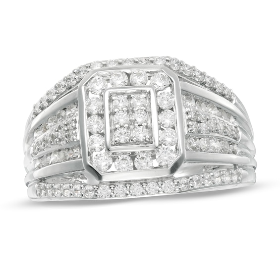 Men's 1 CT. T.W. Composite Diamond Multi-Row Ring in 10K White Gold | Zales