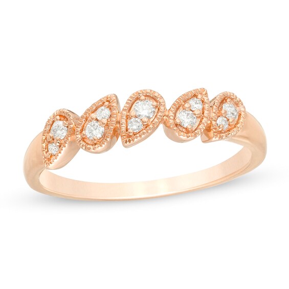 1/10 CT. T.W. Diamond Slant Teardrop-Shaped Frame Vintage-Style Stackable Band in 10K Rose Gold 1/10 CT. T.W. Diamond Slant Teardrop-Shaped Frame Vintage-Style Stackable Band in 10K Rose Gold