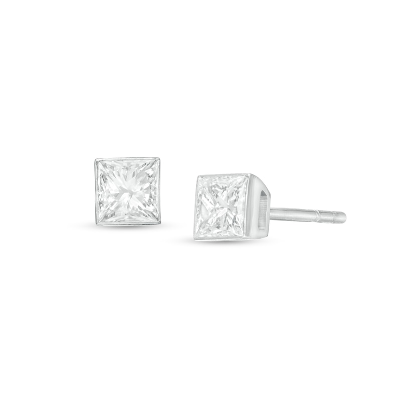 Main Image 1 of 5/8 CT. T.W. Princess-Cut Diamond Solitaire Stud Earrings in 14K White Gold
