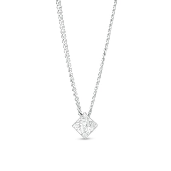 1/10 CT. Princess-Cut Diamond Solitaire Pendant in 14K White Gold