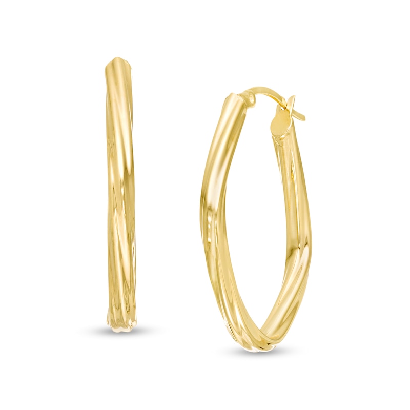 Main Image 1 of 30.0mm Swirl Pattern Rhombus Hoop Earrings in 10K Gold