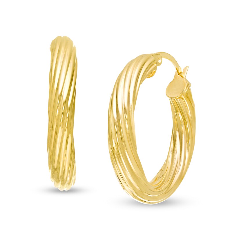 Main Image 1 of 20.0mm Swirl Pattern Hoop Earrings in 10K Gold