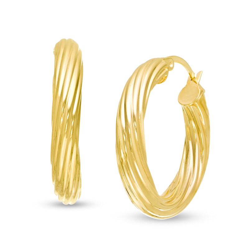 4 x 20.0mm Swirl Pattern Hoop Earrings in 10K Gold