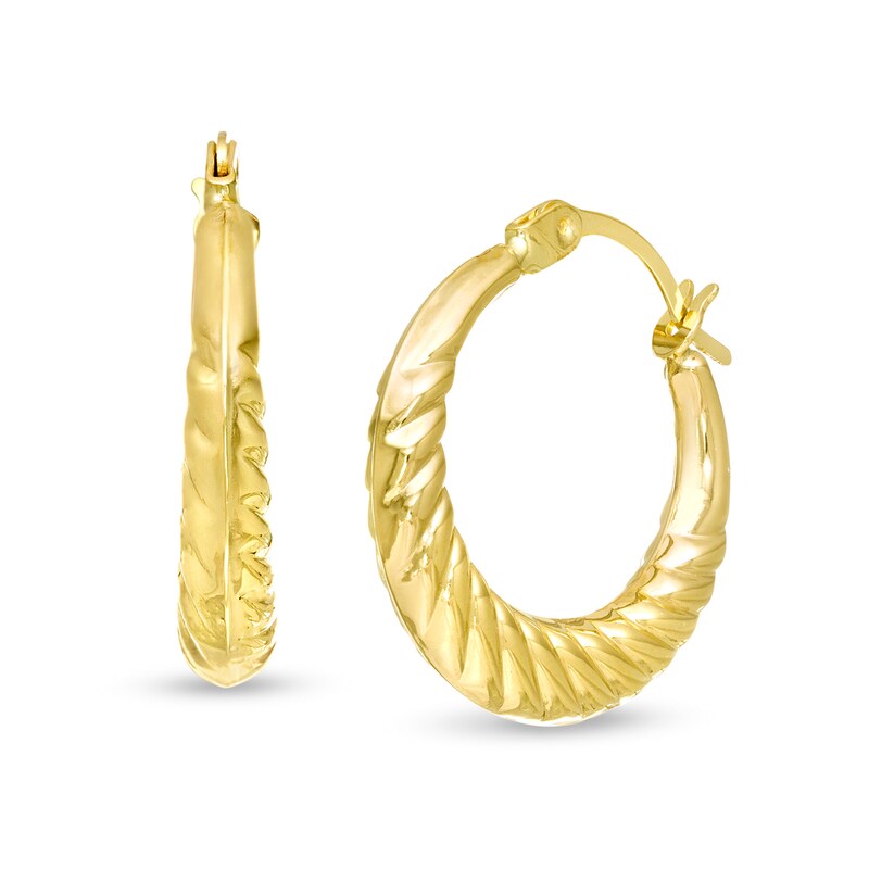 Main Image 1 of 17.0mm Graduated Rope Texture Hoop Earrings in 10K Gold