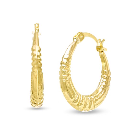 17.0mm Graduated Ribbed Pattern Hoop Earrings in 10K Gold
