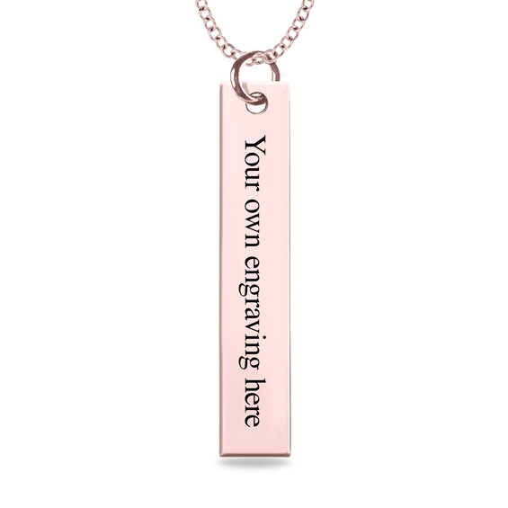 Engravable Print and Your Own Handwriting Vertical Bar Pendant in 10K White, Yellow or Rose Gold (1 Image and Line)