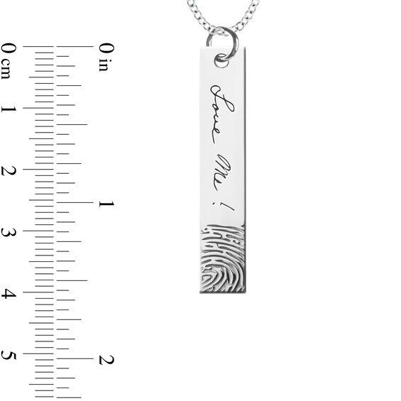 Engravable Print and Your Own Handwriting Vertical Bar Pendant in 10K White, Yellow or Rose Gold (1 Image and Line)