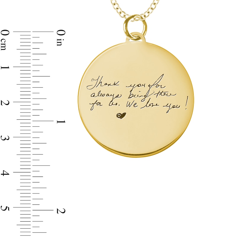 Engravable Your Own Handwriting Disc Pendant in 10K White, Yellow or Rose Gold (1 Image and 4 Lines)